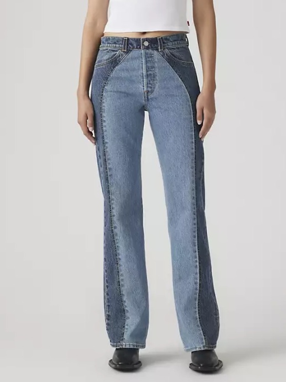 Levis Premium Wedgie Bootcut Jeans Size 0/25 Two-tone Denim Western Button Fly